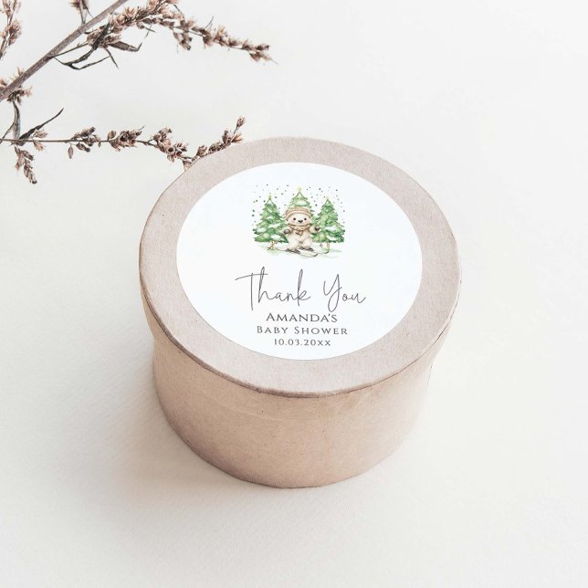 Adesivo Redondo Esqui No Chá de fraldas De Inverno De Feliz (Criador carregado)