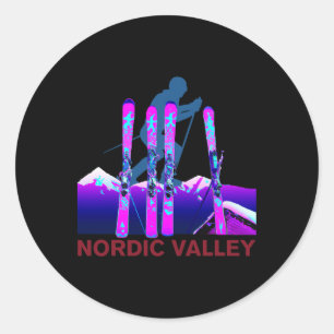 Adesivo Redondo Esqui Nordic Valley Retro 90s Esqui Nordic Valley