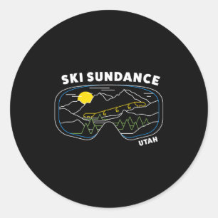Adesivo Redondo Esqui retrô sundance utah resort de esqui snowboar