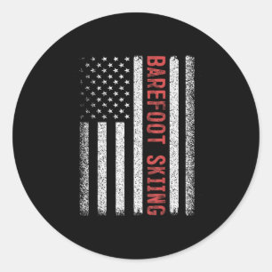 Adesivo Redondo Esqui sem calçados Bandeira Americana 4 de Julho