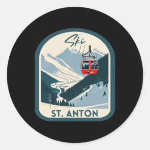 Adesivo Redondo Esqui St. Anton Retro Estilo Vintage Esqui St. Ant