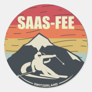 Adesivo Redondo Esqui Suiça Saas-Fee de Esqui Retroativo