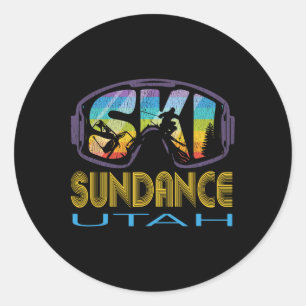 Adesivo Redondo Esqui Sundance Utah Férias de Esqui