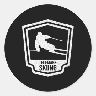 Adesivo Redondo Esqui Telemark Telemarking Noruega Esquiador Ckcou