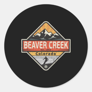 Adesivo Redondo Esqui vintage na montanha de neve Beaver Creek Col