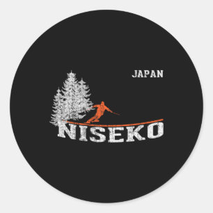 Adesivo Redondo Esqui Vintage no estilo dos anos 80 Niseko Japão