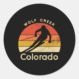 Adesivo Redondo Esqui Vintage Wolf Creek Colorado Montanha