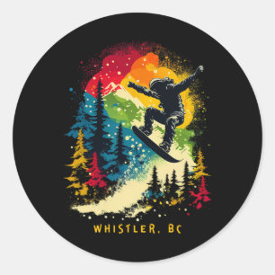 Adesivo Redondo Esquiador de Whistler Bc Canadá Resort de Snowboar