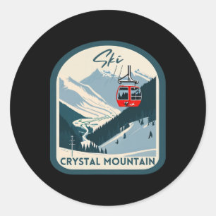 Adesivo Redondo Esquiar Crystal Mountain Retro Vintage Crystal Mou