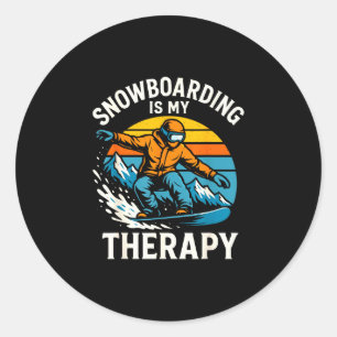 Adesivo Redondo Esquiar no gelo é terapia retro montanha snowboard