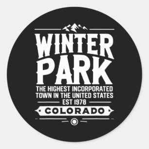 Adesivo Redondo Esquiar Parque de Inverno Colorado Esquiador Suven