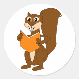 Adesivo Redondo Esquilo bonito dos desenhos animados com o livro