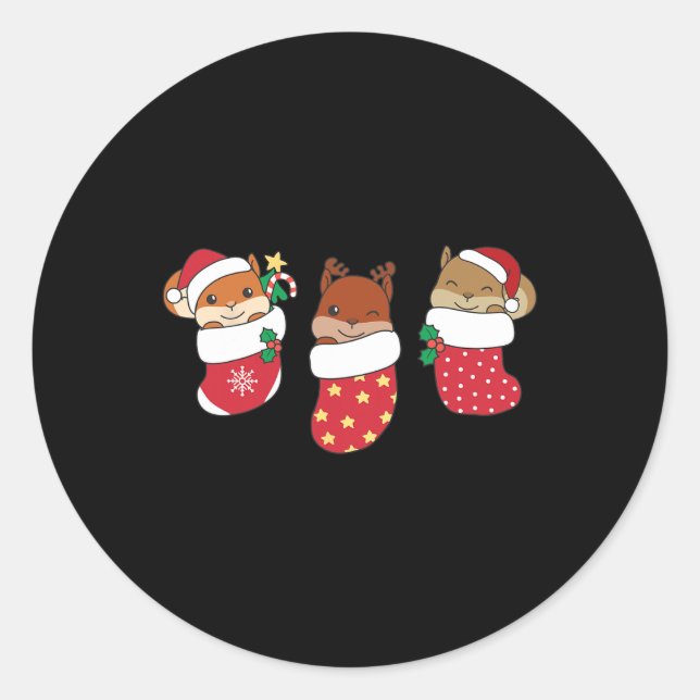 Adesivo Redondo Esquilo Bonito Na Meia De Natal (Frente)
