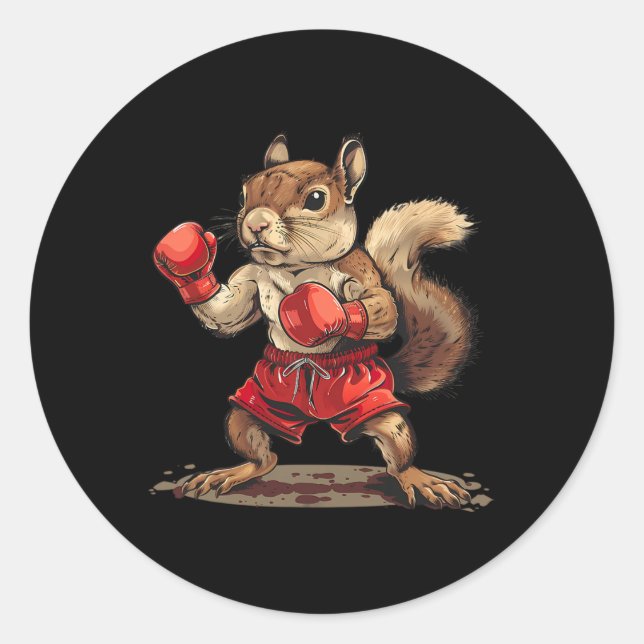 Adesivo Redondo Esquilo de Boxe com Luvas de Boxe Kickboxing Engra (Frente)