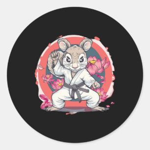 Adesivo Redondo Esquilo de Karatê Fofo Flor de Lótus Mma Kickboxin