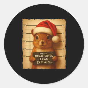 Adesivo Redondo Esquilo de Natal Engraçado - Esquilo Fofo com Chap
