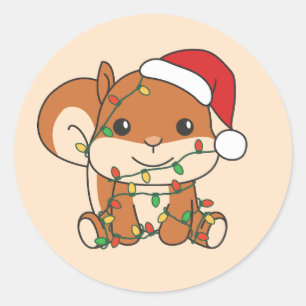 Adesivo Redondo Esquilo de Natal para Animais de inverno