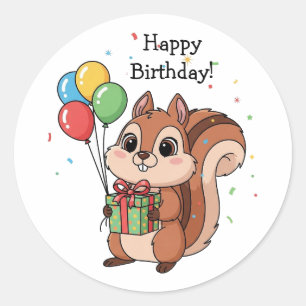 Adesivo Redondo Esquilo Fofo de Aniversário