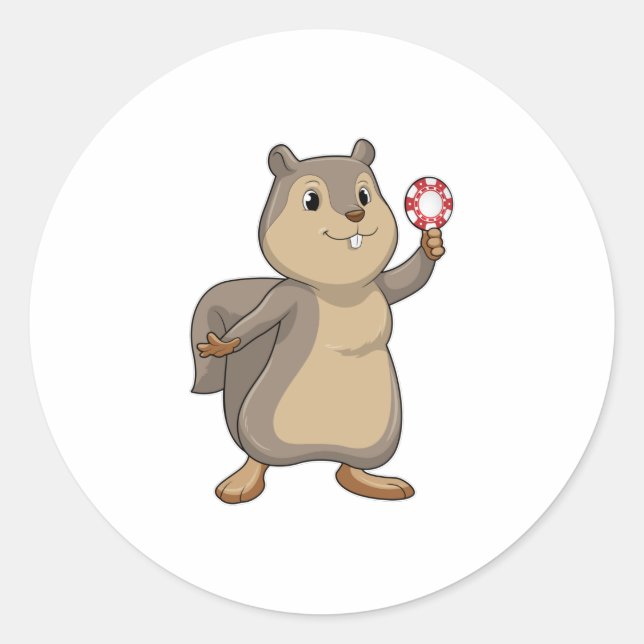 Adesivo Redondo Esquilo no Poker com batatas fritas (Frente)