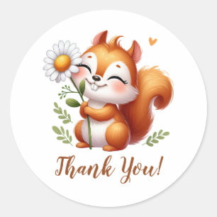 Adesivo Redondo Esquilo sorridente com girassol Obrigado
