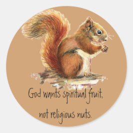 Adesivo Redondo Esquilo Vermelho de Aquarela, citação engraçada