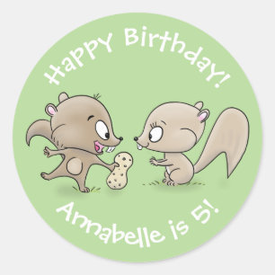 Adesivo Redondo Esquilos castanhos bonitos compartilhando um desen