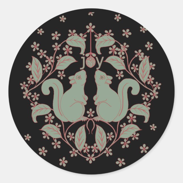 Adesivo Redondo Esquilos de Joy com Flores de Arte Animal (Frente)