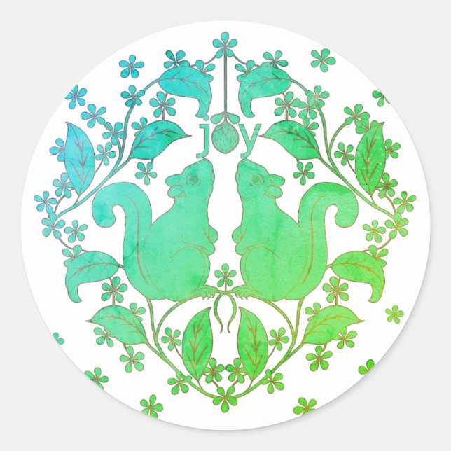 Adesivo Redondo Esquilos de Joy com Flores de Arte Animal (Frente)