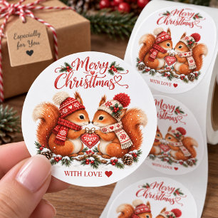 Adesivo Redondo Esquilos de Natal Nórdico Aconchegantes Com Amor