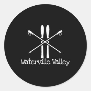 Adesivo Redondo Esquis de Vale de Waterville Rústico Pólos de Esqu