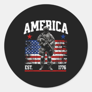 Adesivo Redondo Est 1776 Patriótica Americana Vintage Flag 4º Do