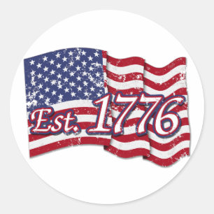 Adesivo Redondo  Est. 1776 USA Flag - angustiado