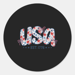 Adesivo Redondo Est Usa 1776 Coquete Laço 4 De Julho Usa Floral G