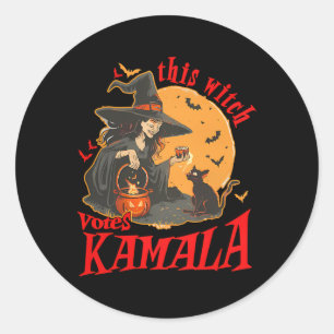 Adesivo Redondo Esta Bruxa Vota Kamala Witchy Halloween Feminista