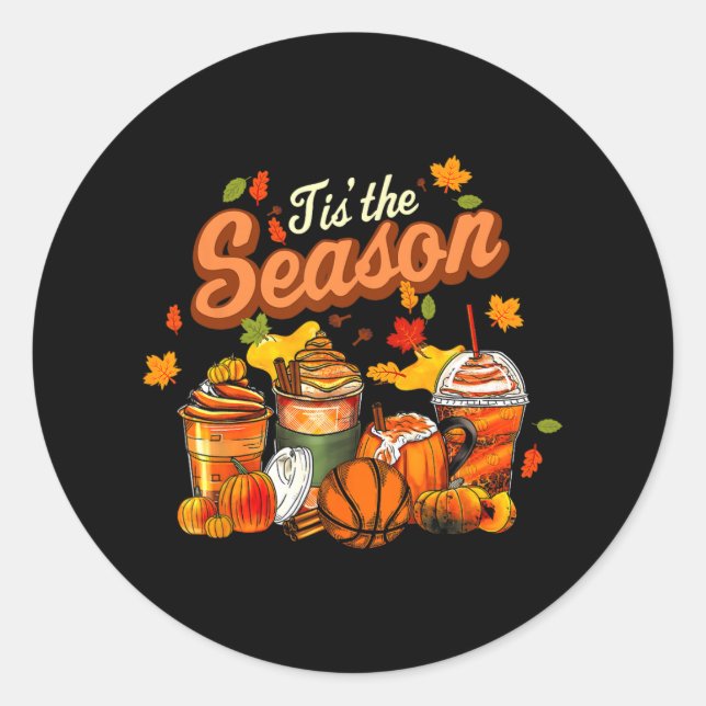 Adesivo Redondo Esta É A Época Pumpkin Leaf Latte Fall Voleibol (Frente)