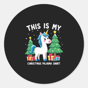 Adesivo Redondo Esta é Minha Camisa de Pijama de Natal Unicórnio P