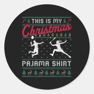 Adesivo Redondo Esta é Minha Camisa Feia de Natal de Badminton de