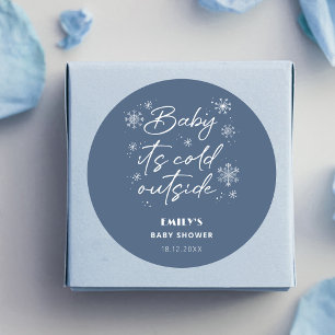 Adesivo Redondo Está frio lá fora azul baby shower