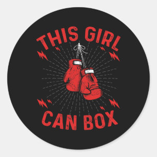 Adesivo Redondo Esta Garota Pode Boxear, Boxeador Boxe Design Vint