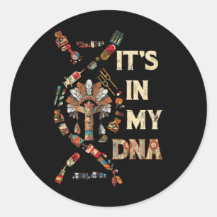 Adesivo Redondo Está no meu DNA Nativo Americano Está no meu DNA N