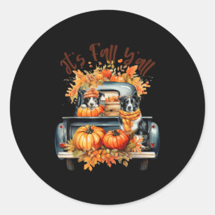 Adesivo Redondo Está no outono, Collie Pumpkins Truck Autum.