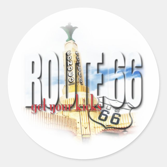 Adesivo Redondo Estação Conoco Antiga, Texas - Rota 66 (Frente)