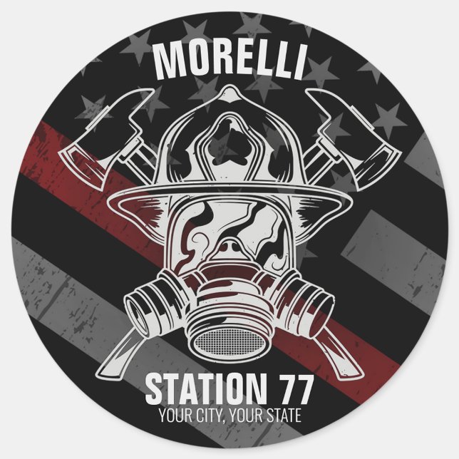 Adesivo Redondo Estação de Bombeiros do NOME Personalizado (Criador carregado)