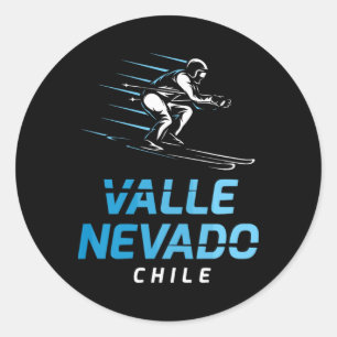 Adesivo Redondo Estação de Esqui Valle Nevado Chile Esqui Retro