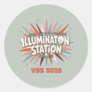 Adesivo Redondo Estação de Iluminação VBS 2026 João 8:12 Férias