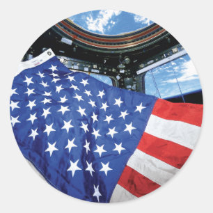 Adesivo Redondo Estação Espacial Americana Flag Earth Orbit