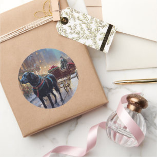 Adesivo Redondo Estação Festiva de Natal Black Labrador