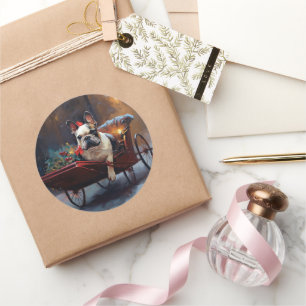 Adesivo Redondo Estação Festiva de Natal do Buldogue Francês