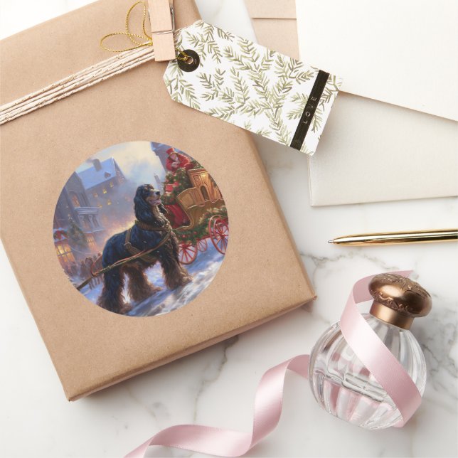 Adesivo Redondo Estação Festiva de Natal do Cocker Spaniel (Presentear)