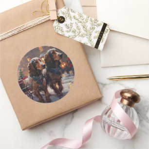 Adesivo Redondo Estação Festiva de Natal Inglês Cocker Spaniel